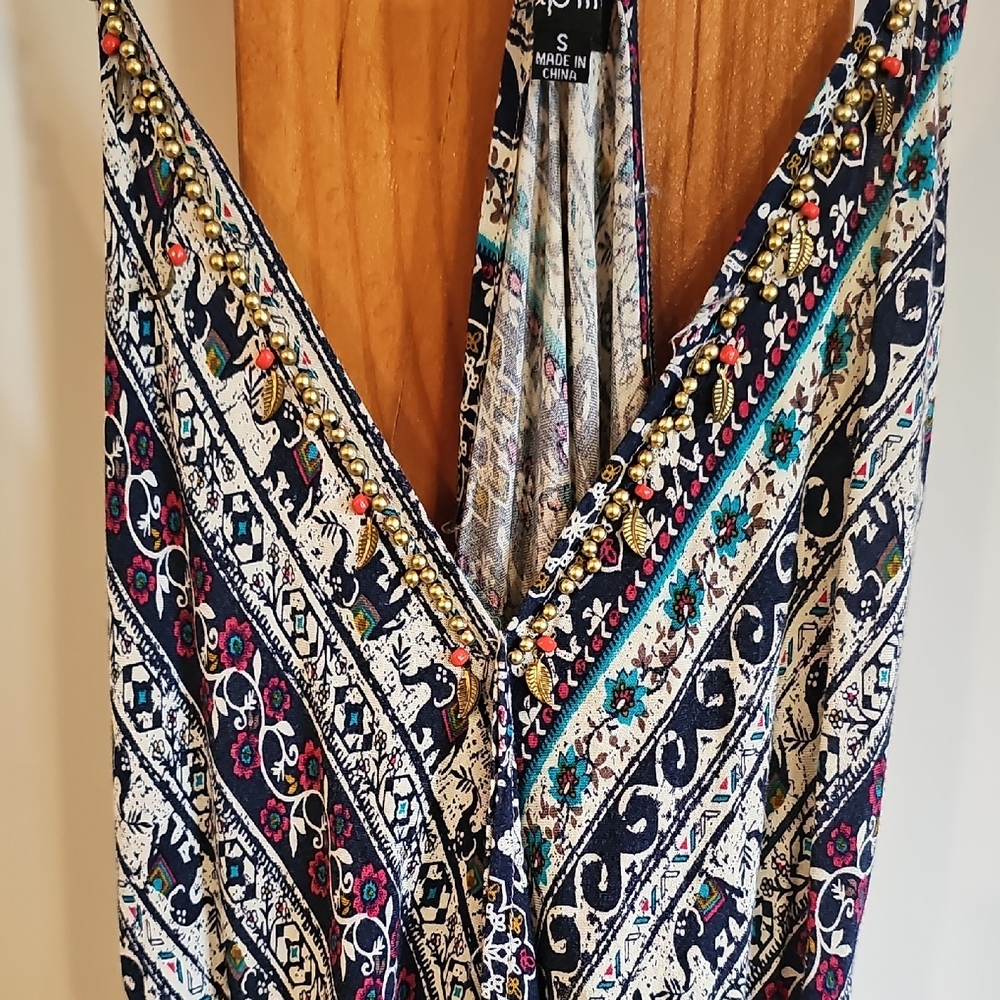 Papillon Navy and White Printed Spaghetti-Strap Midi Dress - Picture 2 of 12